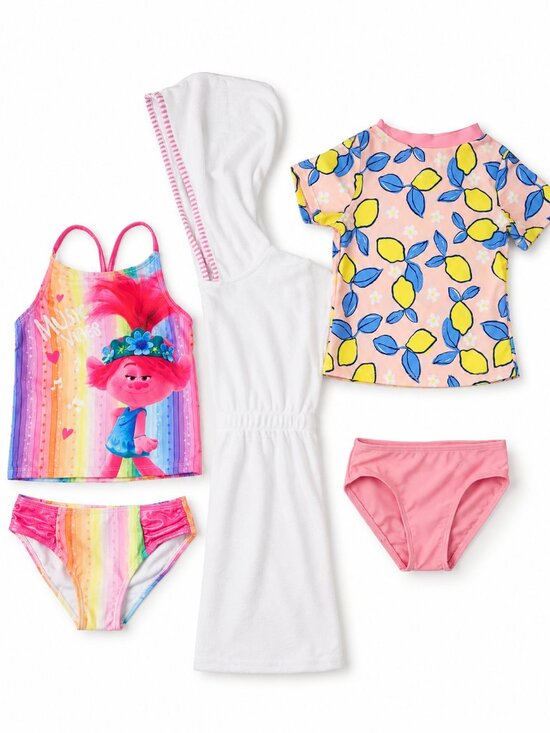 Dreamworks Other - Girls Swimsuit Bundle Size 5/6 Trolls Floatimini Coverup Lot